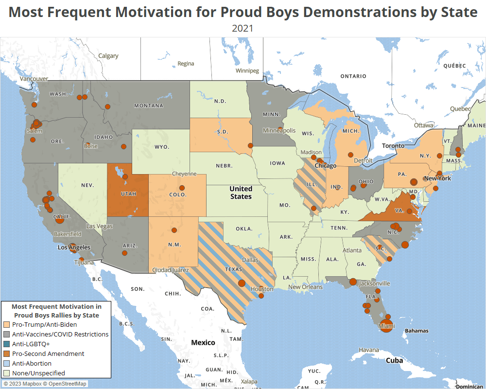 Most Frequent Motivation for Proud Boys Demonstrations by State