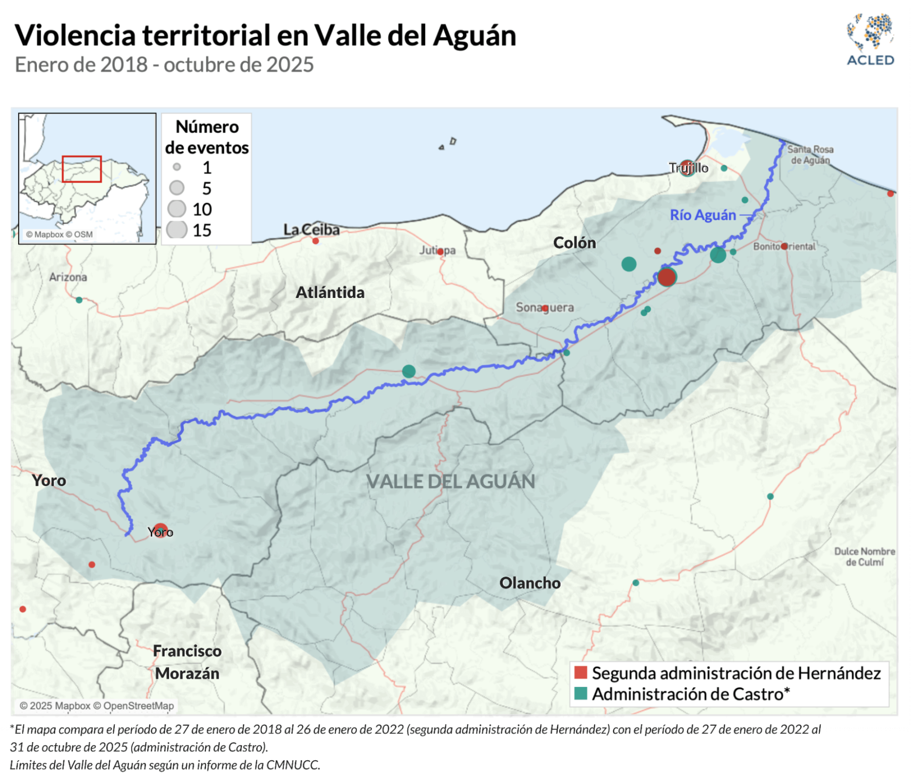 Map - Violencia territorial en Valle del Agu&aacute;n Enero de 2018 - octubre de 2025