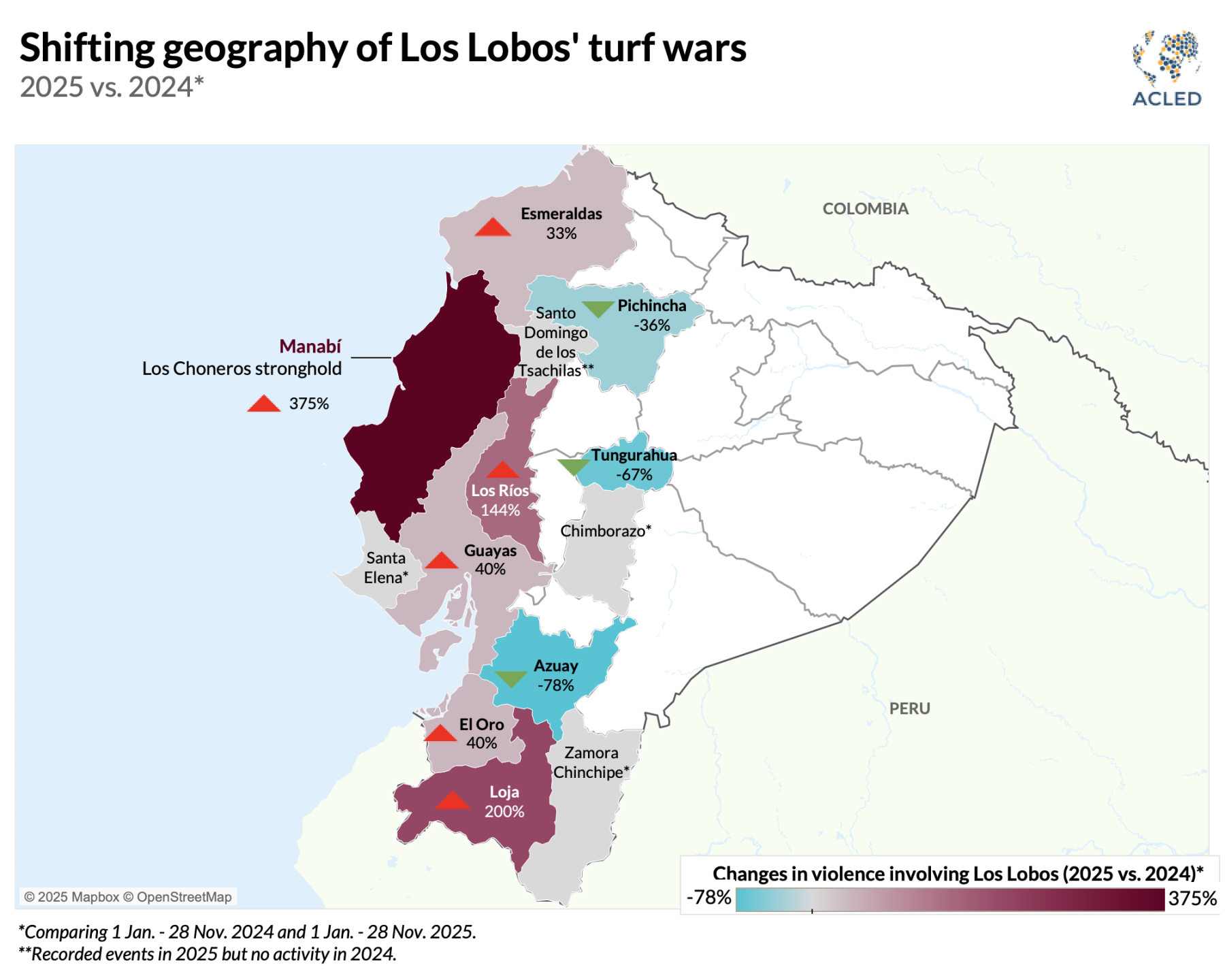 Map - Shifting geography of Los Lobos' turf wars 2025 vs. 2024*