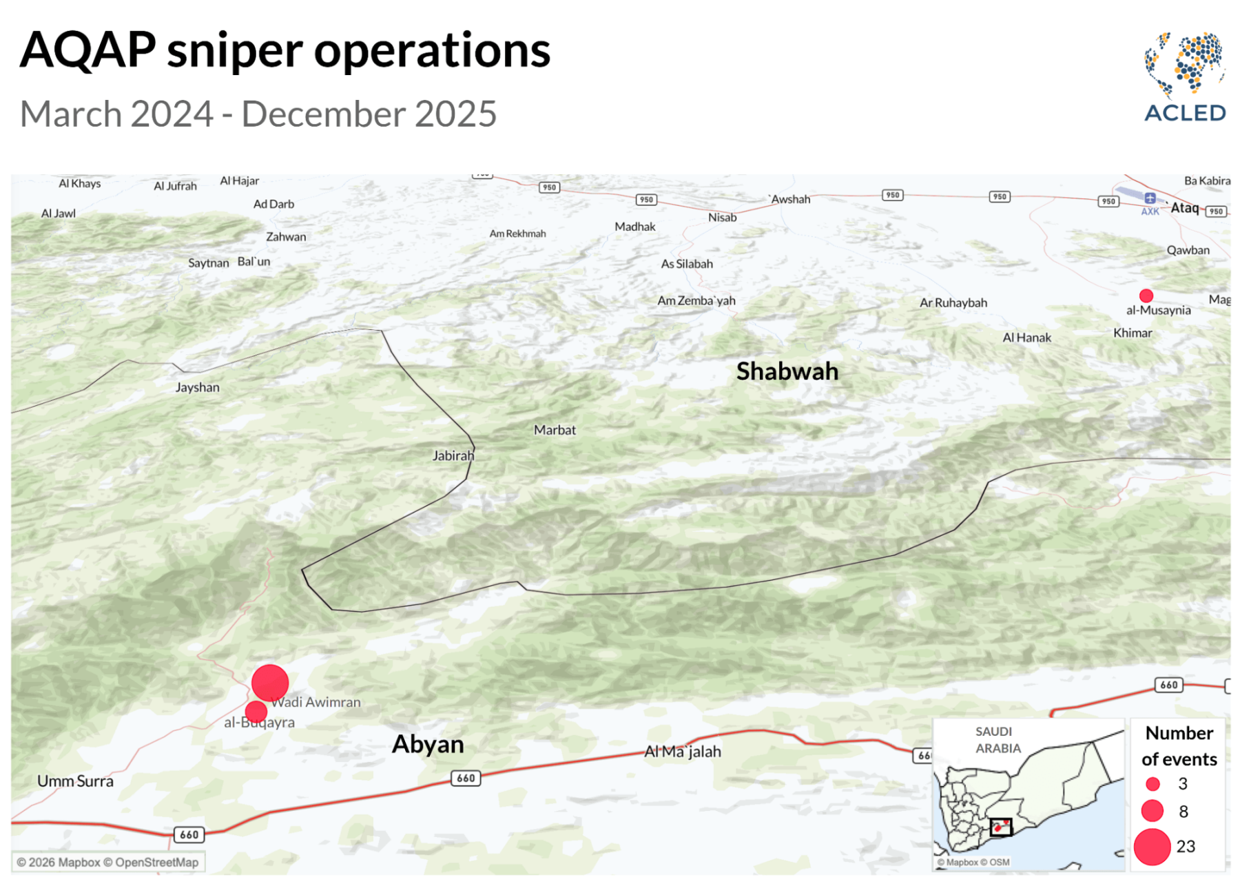Map - AQAP sniper operations March 2024 - December 2025
