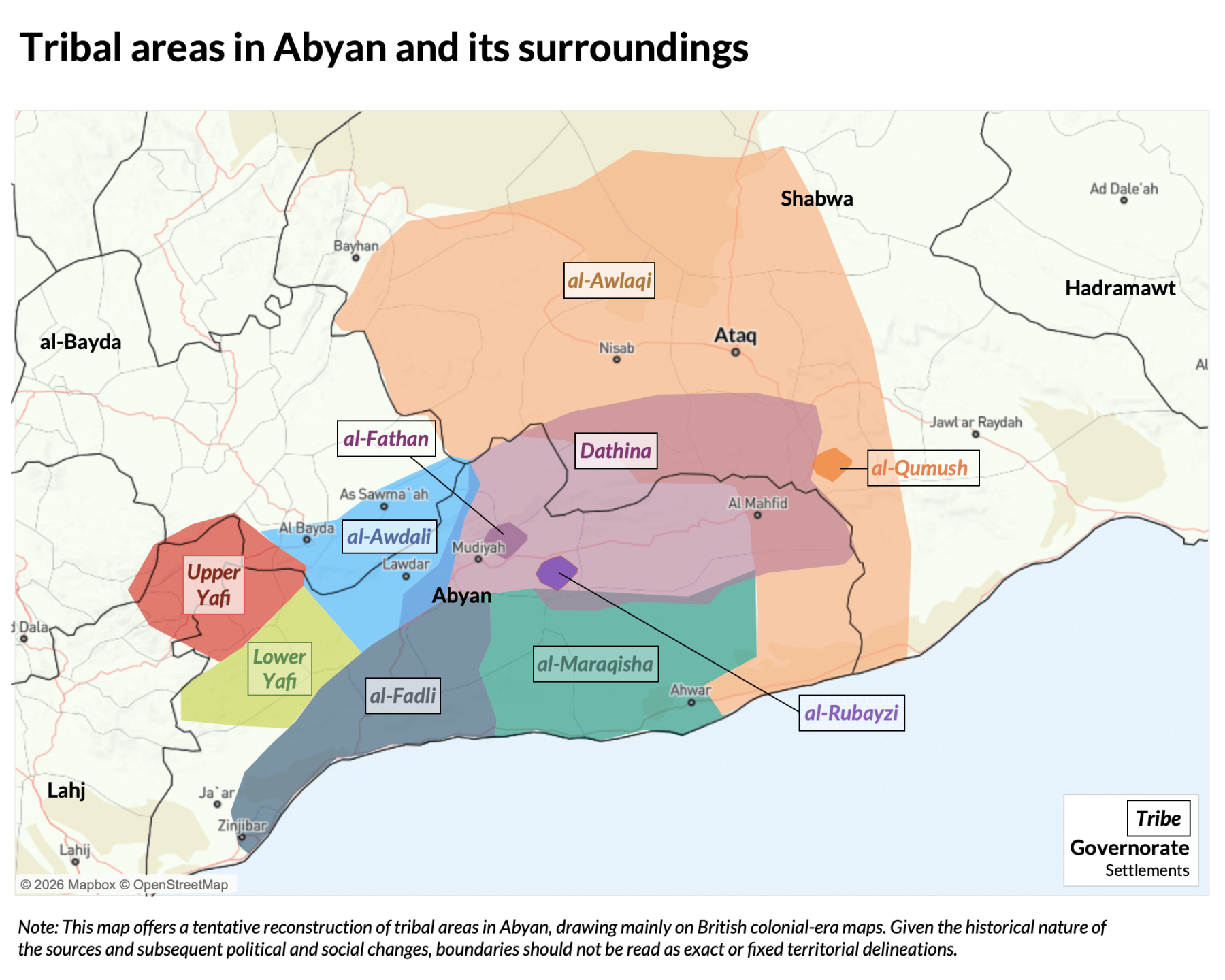 Map: Tribal areas in Abuan and its surroundings - Yemen