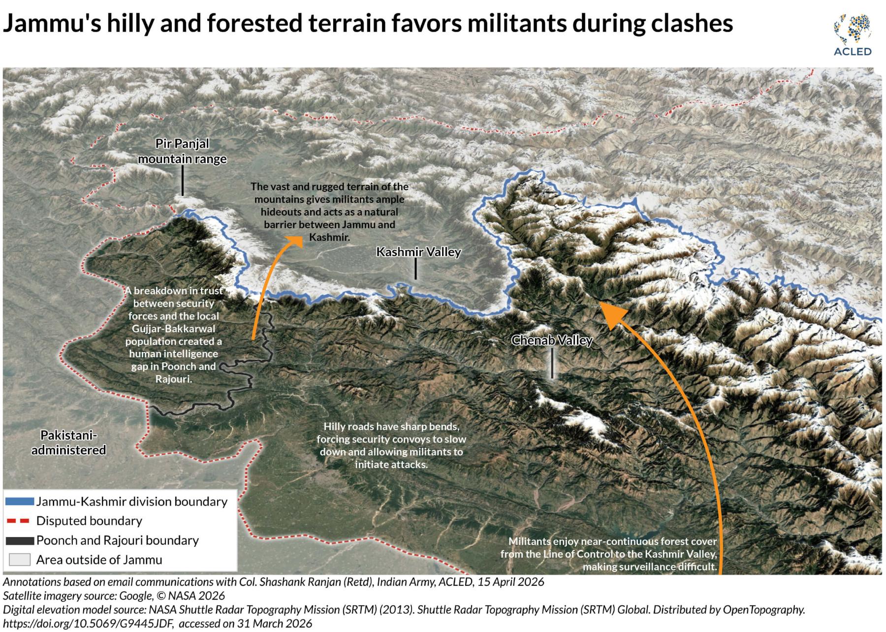 Map - Jammu's hilly and forested terrain favors militants during clashed