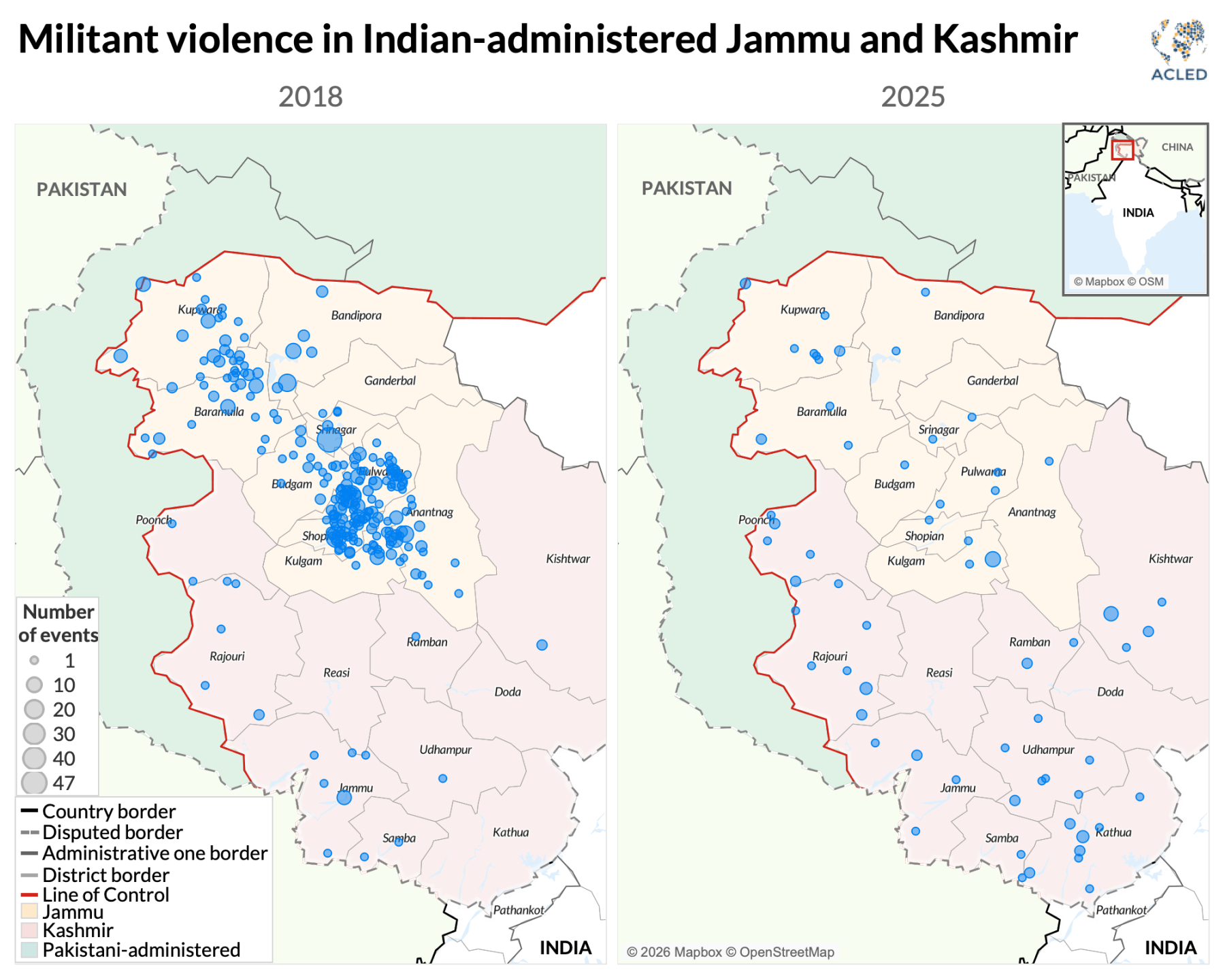 Map-Militant violence in Indian-administered Jammu and Kashmir