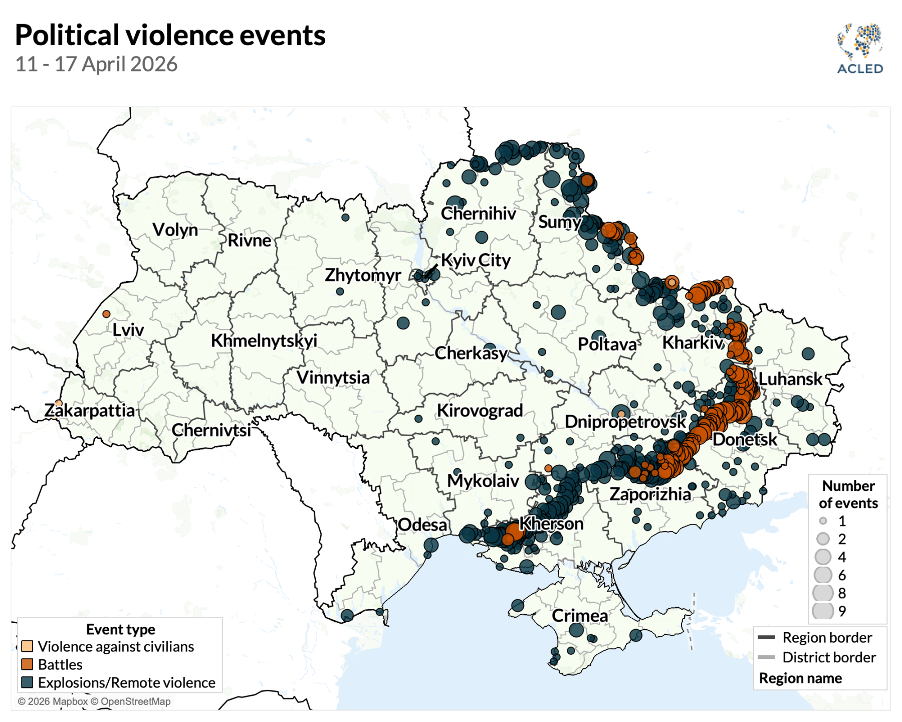 Political violence events in Ukraine 11-17 April 2026