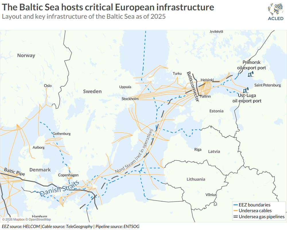 map showing layout of critical infrastructure in the baltic sea