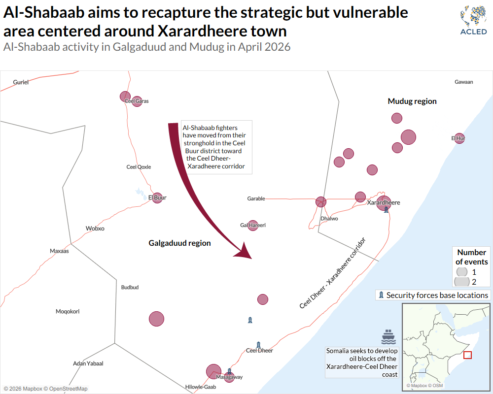 map showing al shabaab events in Somalia April 2026