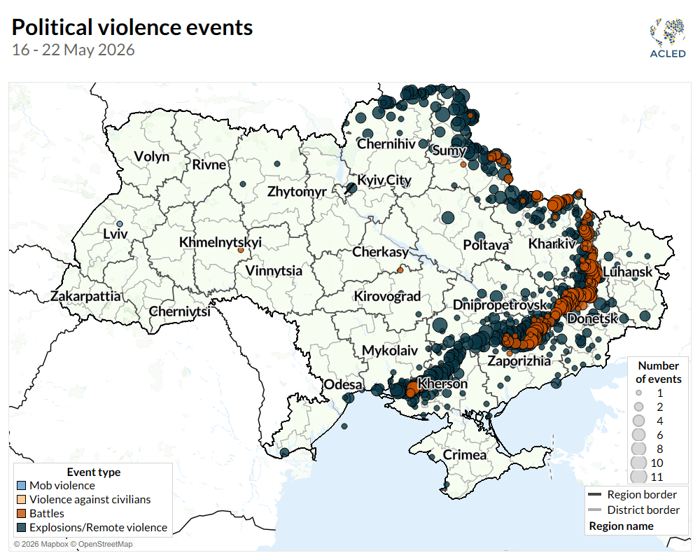 Political violence events in Ukraine 16-22 May 2026