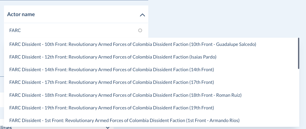 Search for specific actor names in ACLED's Data Export Tool
