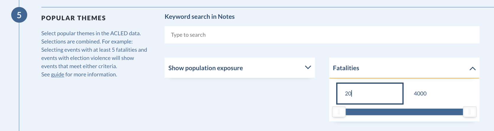 Use the slider or type the fatalities range for your search