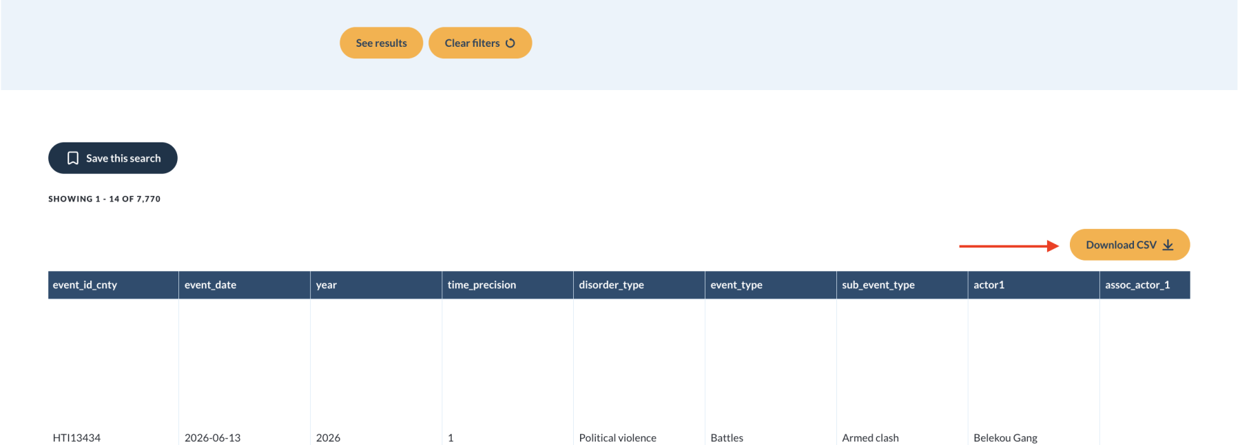 Click "Download CSV" to download your data file