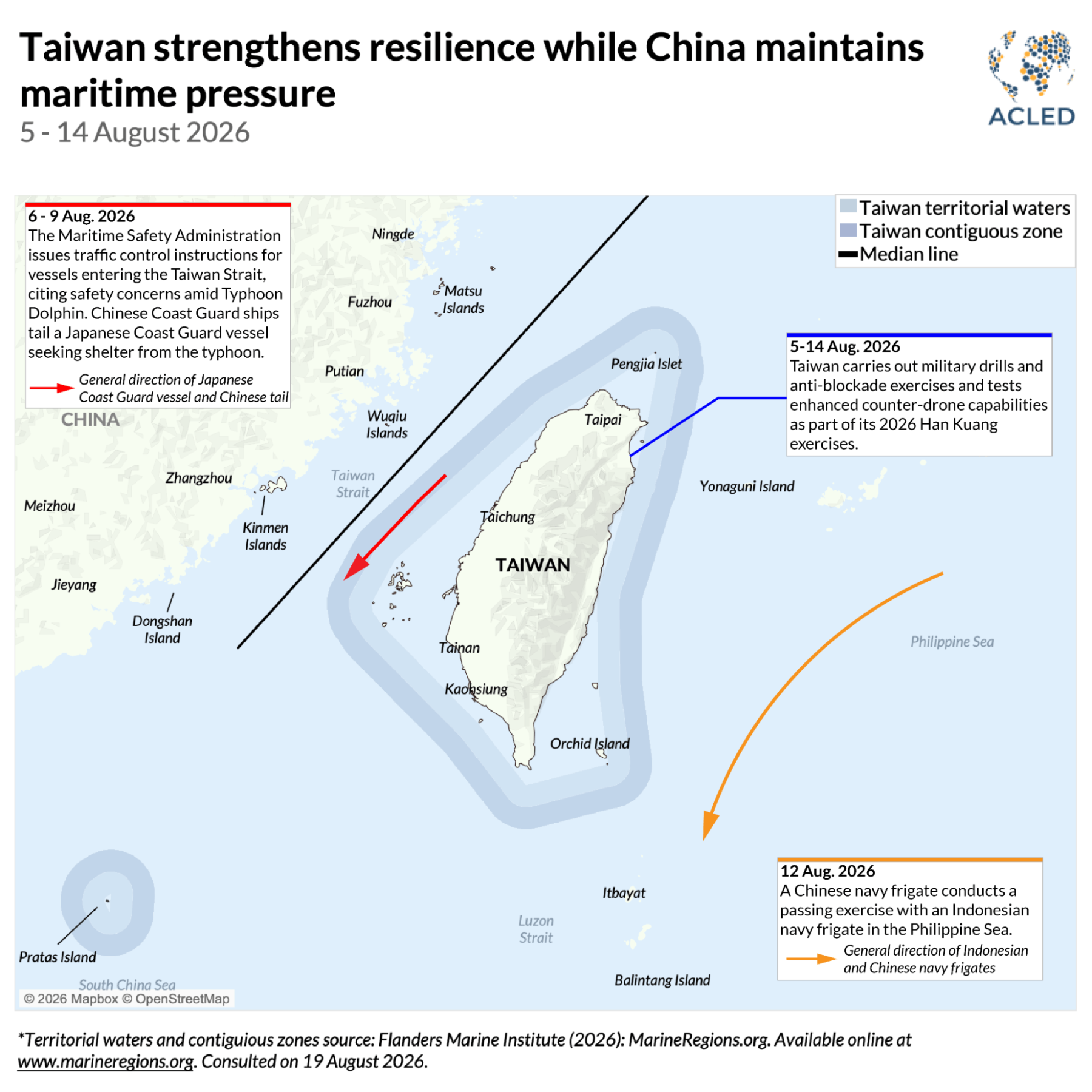 Map - Taiwan strengthens resilience while China maintains maritime pressure 5 - 14 August 2026