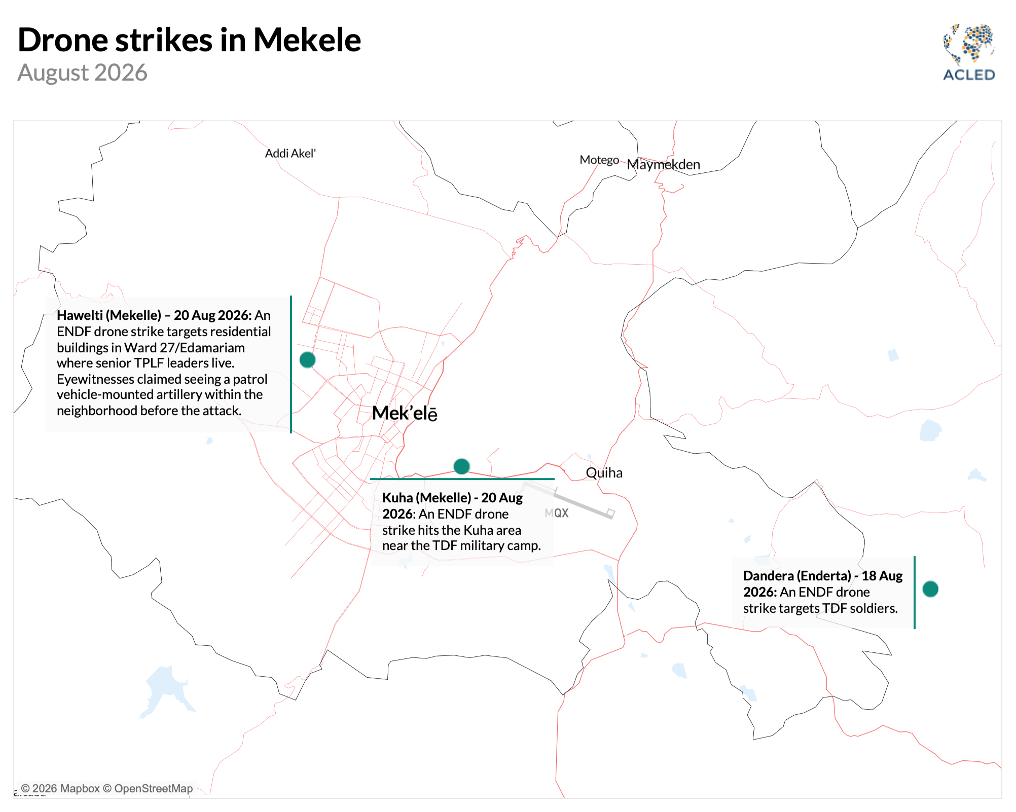 Map of drone strike events in Mekele